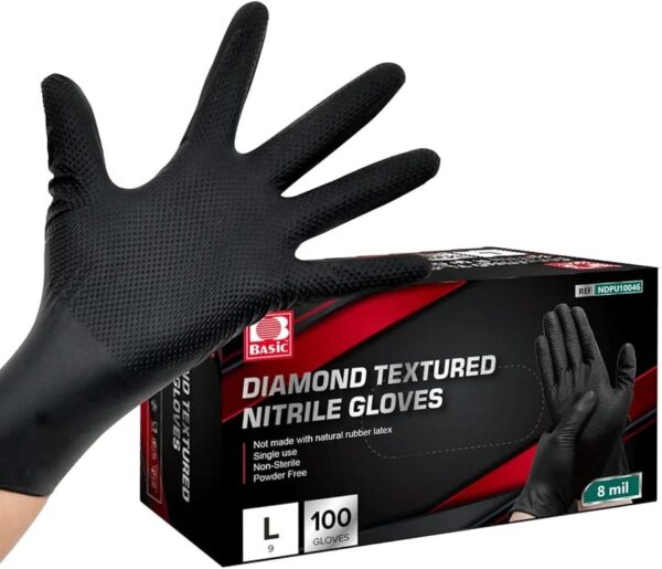 DIAMOND TEXTURED BLACK NITRILE GLOVES