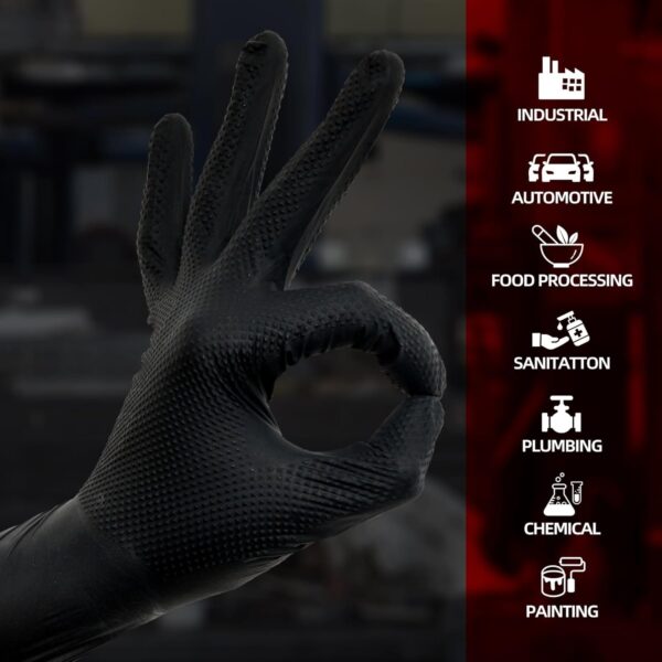 DIAMOND TEXTURED BLACK NITRILE GLOVES - Image 5