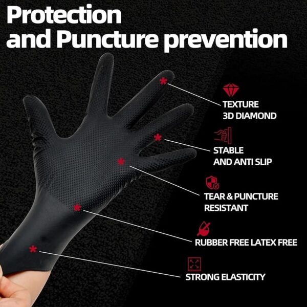 DIAMOND TEXTURED BLACK NITRILE GLOVES - Image 6