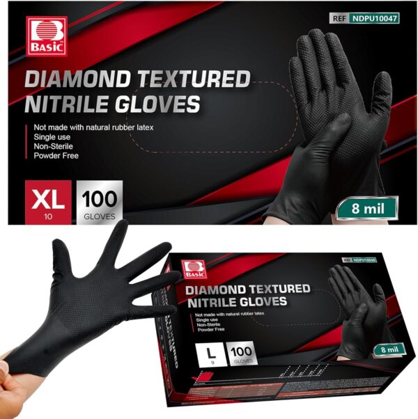 DIAMOND TEXTURED BLACK NITRILE GLOVES - Image 3