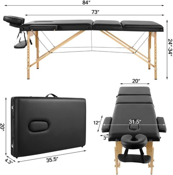 Foldable Massage Bed (Black Wooden)