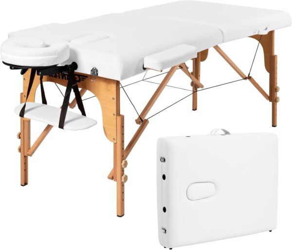 Foldable Massage Bed (White Wooden) - Image 2
